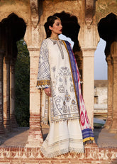 HUSSAIN REHAR - 3PC KHADDAR EMBROIDERED SHIRT WITH TWILL PRINTED SHAWL AND TROUSER - HZG2387